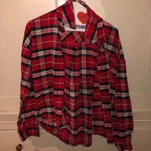 Red flannel with elbow patches